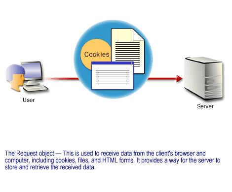 The request object, this is used to receive data from the client's browser and computer, including cookies, files, and HTML forms. It provides a way for the server to store and retrieve the received data.