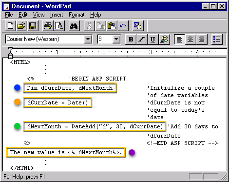 Elements of the ASP script