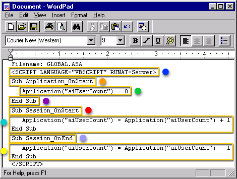 Elements of the Global.asa file in Classic ASP