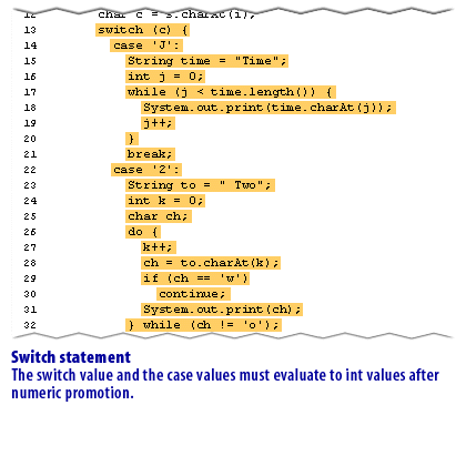 5) Switch statement: The switch value and the case values must evaluate to int values after numeric promotion.