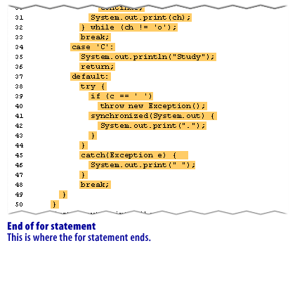 8) End of for statement: This is where the for statement ends.