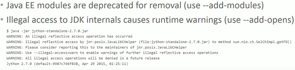 Warnings when running the command for jython