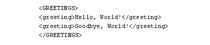 3) Here is an example of an element which contains the others GREETINGS is now the root element, and greeting is simply another element that appears in this document.